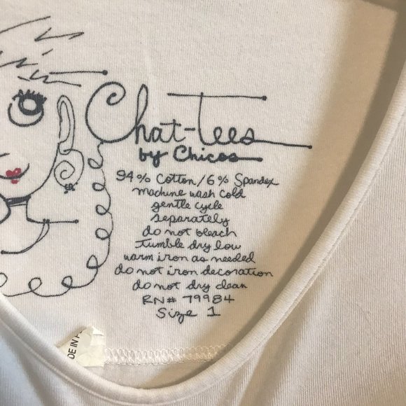 Chat-Tees by CHICO'S Black and White Ranch Doodle Long Sleeve White T Shirt 0/S - Picture 3 of 5